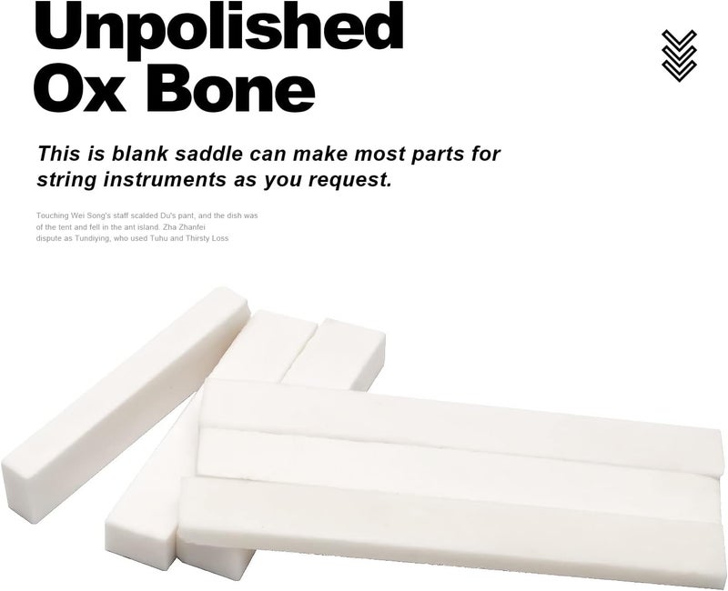 MAXCHEER 6 String Acoustic Guitar Bone Bridge Saddle and Nut Made of White Real Bone with 2pcs Sandpaper (3 set Bones Nut And Saddle) - Image 3